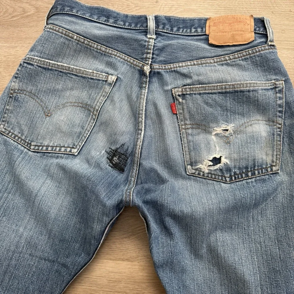 Vintage 60s 70s Levi's 501 Selvedge Denim Jeans #6 Distress Mens Actual SZ 32x29